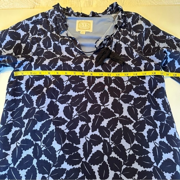 Sail To Sable Ruffle Neck Long Sleeve Blue Blouse - XS - Picture 11 of 13